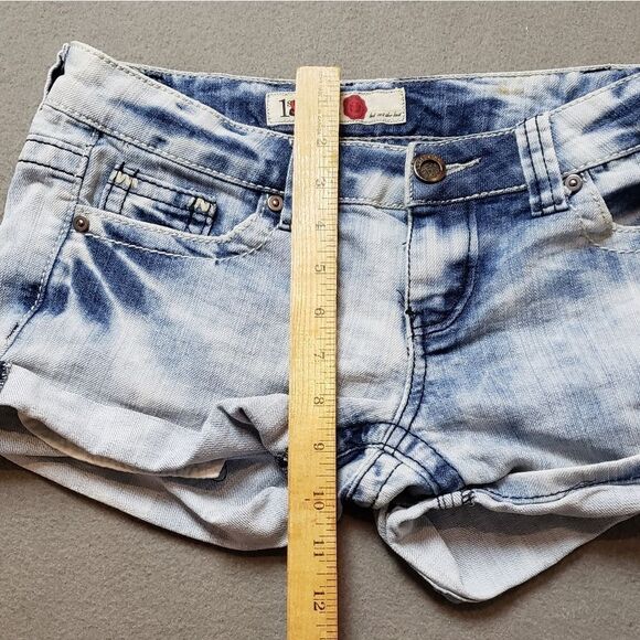 1st kiss stretch denim shorts flap pocket rolled hem - Picture 8 of 9